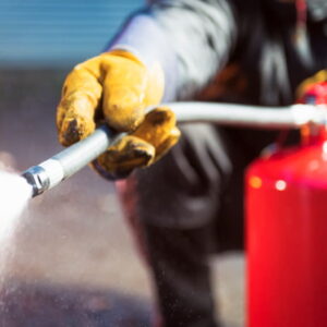 Foam fire extinguisher in action